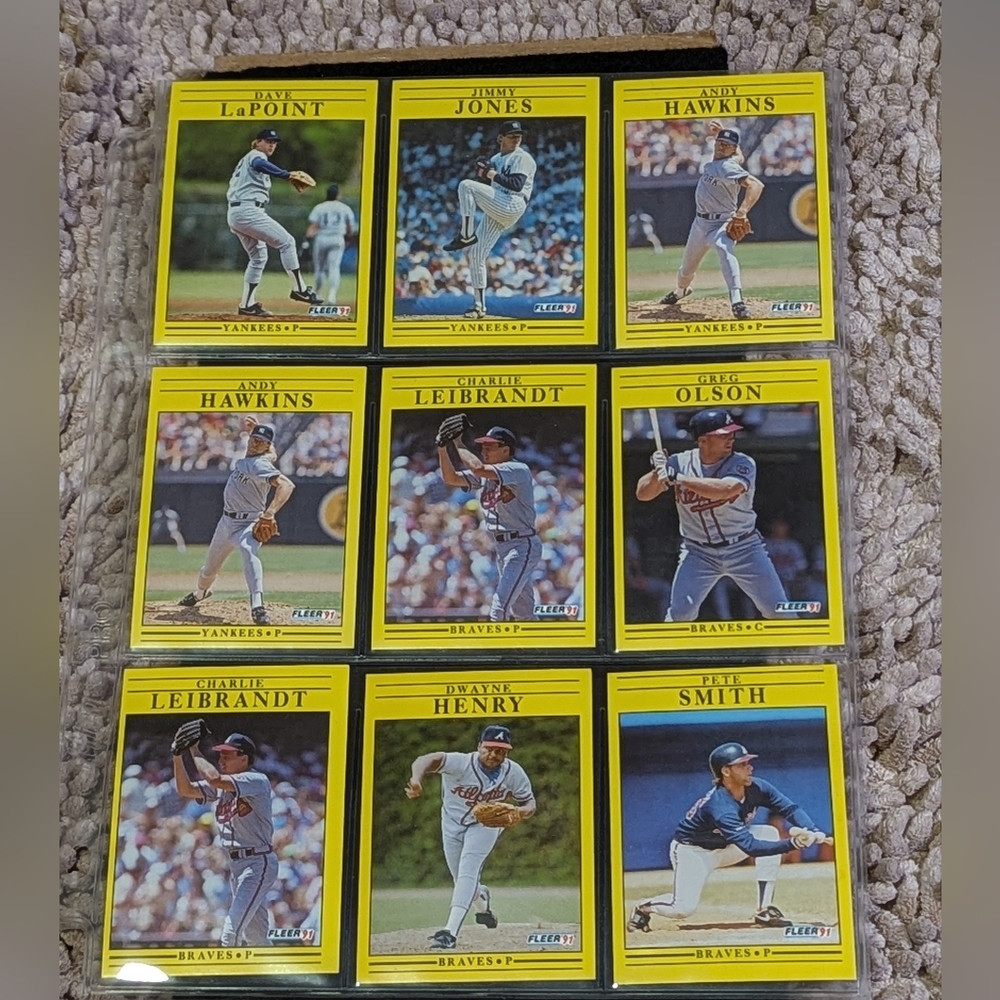 1991 Fleer Yankees 4 New & Braves 5- Nine Cards - All New -Never Handled Yellow
